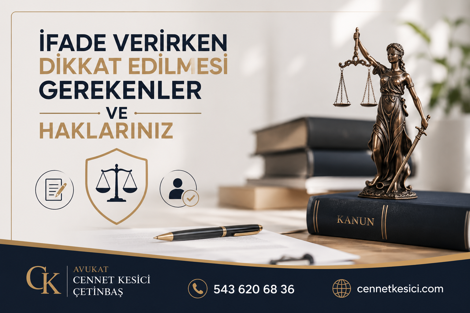 İfade verirken dikkat edilmesi gerekenler ve haklarınız hakkında bilgilendirici görsel. Antalya Avukat Cennet Kesici Çetinbaş ceza hukuku danışmanlığı.