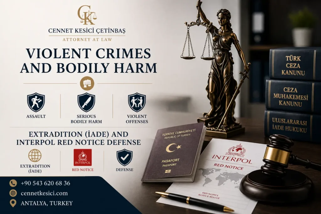 Antalya Criminal Defense Lawyer representing clients in violent crime cases, extradition proceedings, and Interpol Red Notice defense in Turkey.