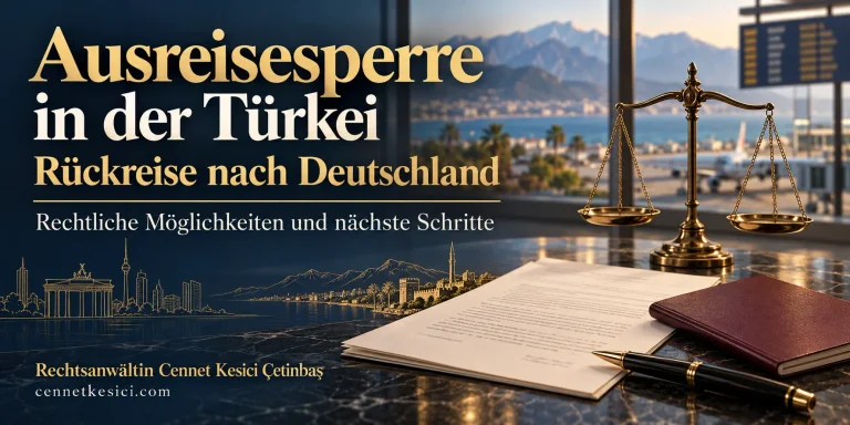 Ausreisesperre in der Türkei und Rückreise nach Deutschland: Waage, Pass und Dokumente vor einer Flughafenansicht mit der Küste Antalyas.