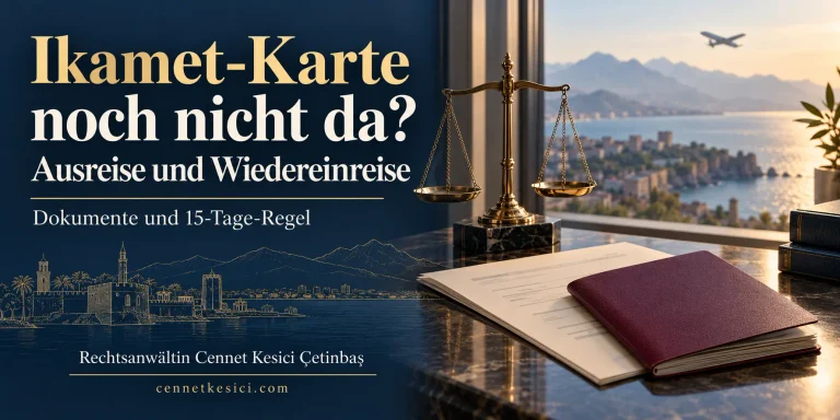 Ikamet-Karte noch nicht da: Ausreise und Wiedereinreise in die Türkei, dargestellt mit Pass, Antragsunterlagen und Waage vor der Küste Antalyas.